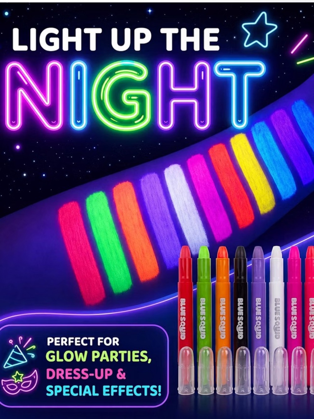 UV Neon Body Crayons - 12 Vibrant Colors Twistable & Washable Face Paint - Picture 4 of 6